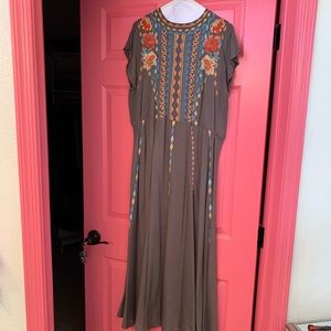 Johnny Was gray embroidered long dress